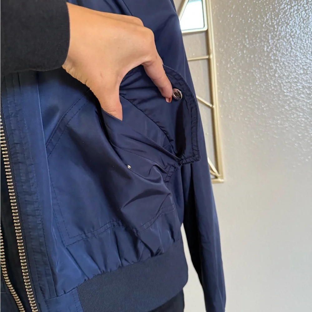 Free People Midnight Bomber Jacket Full Zip Sateen Navy Blue size Small - Picture 4 of 7